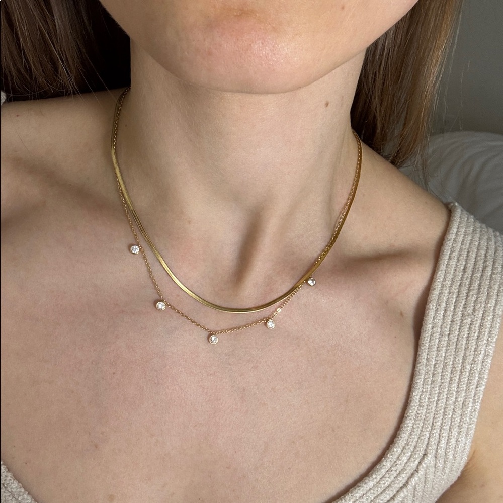 Gold Layered Crystal Drop Choker Necklace with snake chain 2 in 1